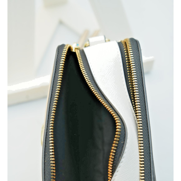 Beige Crossbody Camera Bag Gold Hardware Dual Zip with Wide Strap - Picture 3 of 10